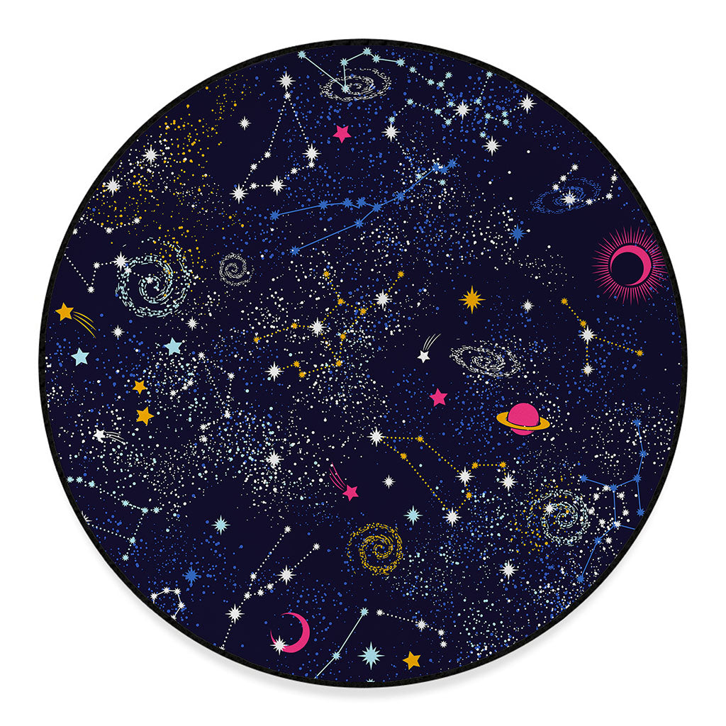 Zodiac Star Signs Galaxy Space Print Round Floor Mat