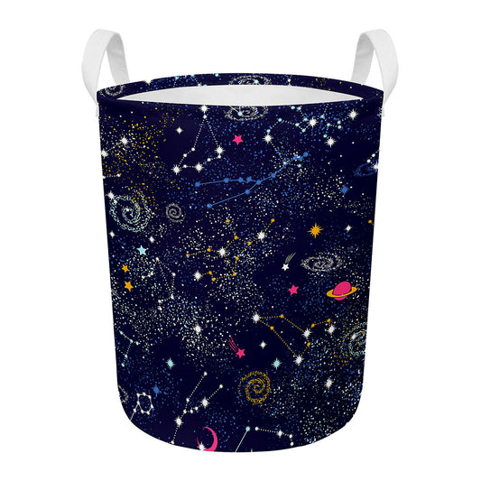 Zodiac Star Signs Galaxy Space Print Round Laundry Basket