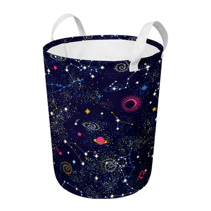 Zodiac Star Signs Galaxy Space Print Round Laundry Basket