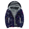 Zodiac Star Signs Galaxy Space Print Sherpa Lined Zip Up Hoodie