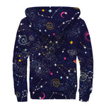 Zodiac Star Signs Galaxy Space Print Sherpa Lined Zip Up Hoodie