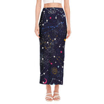 Zodiac Star Signs Galaxy Space Print Side Slit Maxi Skirt