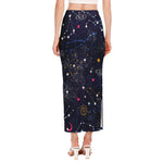 Zodiac Star Signs Galaxy Space Print Side Slit Maxi Skirt