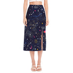 Zodiac Star Signs Galaxy Space Print Side Slit Midi Skirt