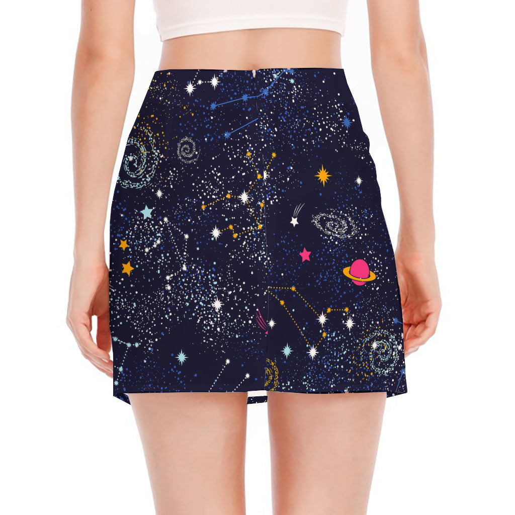 Zodiac Star Signs Galaxy Space Print Side Slit Mini Skirt