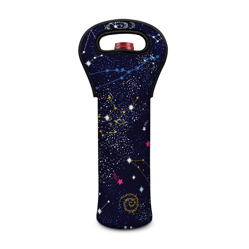 Zodiac Star Signs Galaxy Space Print Single Neoprene Wine Tote