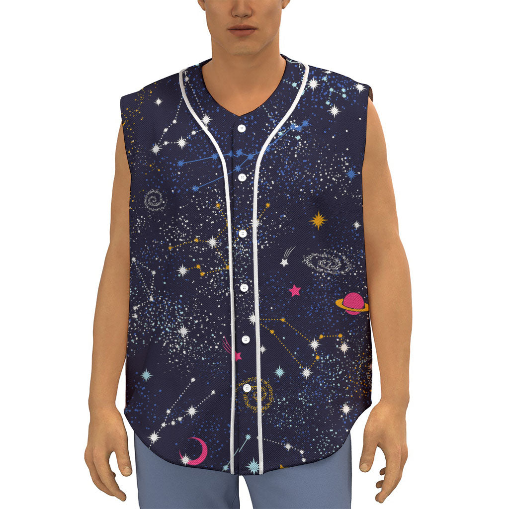 Zodiac Star Signs Galaxy Space Print Sleeveless Baseball Jersey
