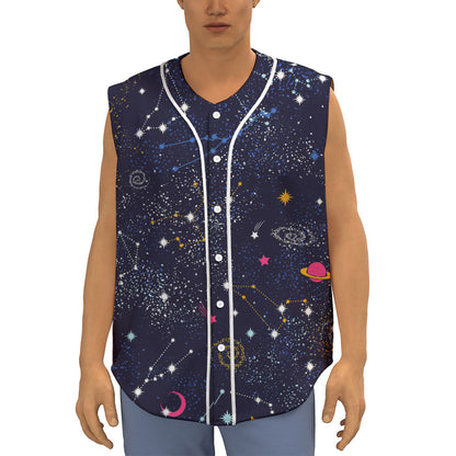 Zodiac Star Signs Galaxy Space Print Sleeveless Baseball Jersey