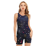 Zodiac Star Signs Galaxy Space Print Sleeveless One Piece Swimsuit