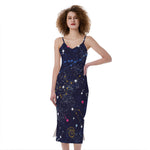Zodiac Star Signs Galaxy Space Print Slim Fit Midi Cami Dress