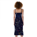 Zodiac Star Signs Galaxy Space Print Slim Fit Midi Cami Dress