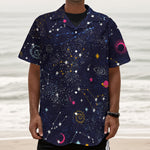 Zodiac Star Signs Galaxy Space Print Textured Short Sleeve Shirt