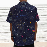 Zodiac Star Signs Galaxy Space Print Textured Short Sleeve Shirt