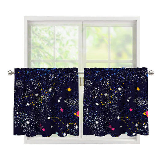 Zodiac Star Signs Galaxy Space Print Tier Curtains