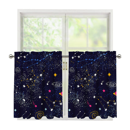 Zodiac Star Signs Galaxy Space Print Tier Curtains
