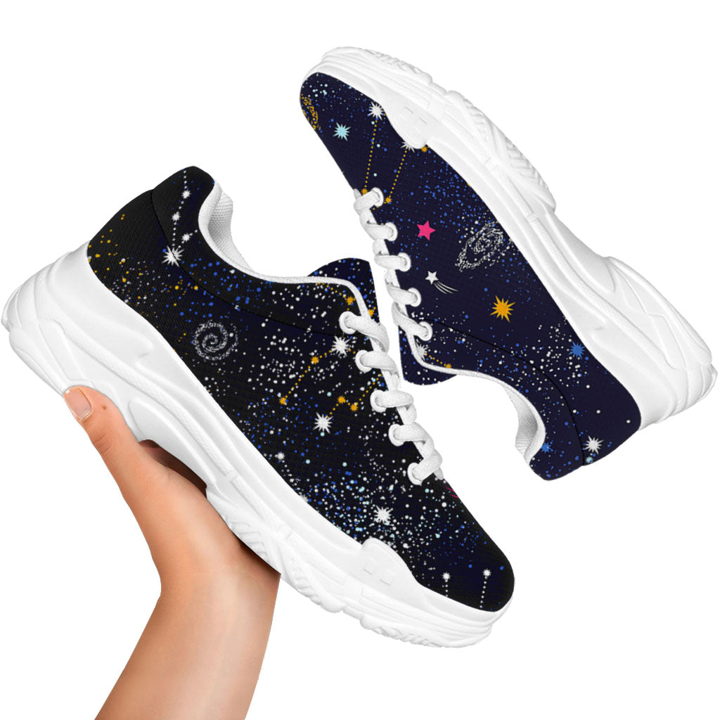 Zodiac Star Signs Galaxy Space Print White Chunky Shoes