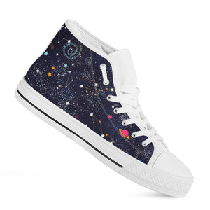 Zodiac Star Signs Galaxy Space Print White High Top Sneakers