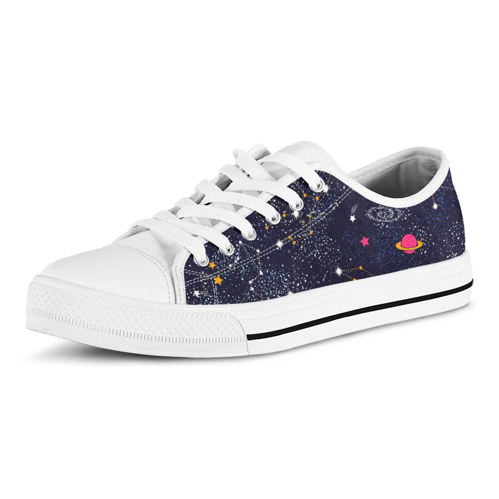 Zodiac Star Signs Galaxy Space Print White Low Top Sneakers