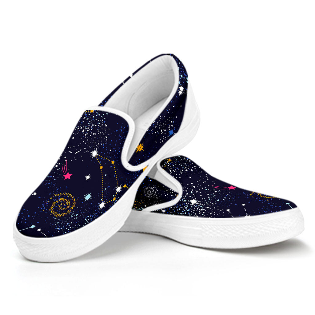 Zodiac Star Signs Galaxy Space Print White Slip On Sneakers