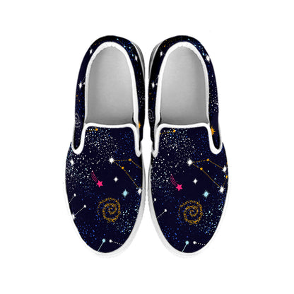 Zodiac Star Signs Galaxy Space Print White Slip On Sneakers