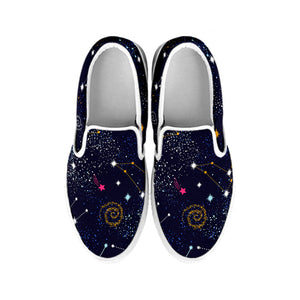 Zodiac Star Signs Galaxy Space Print White Slip On Sneakers