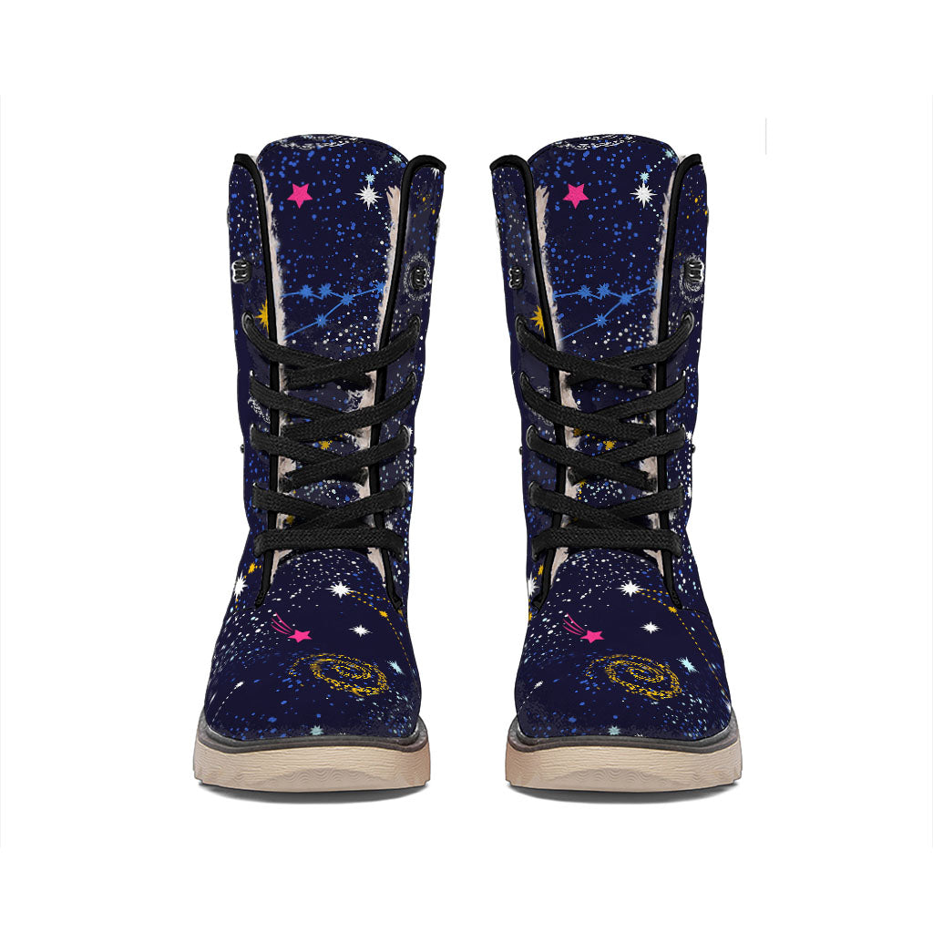 Zodiac Star Signs Galaxy Space Print Winter Boots