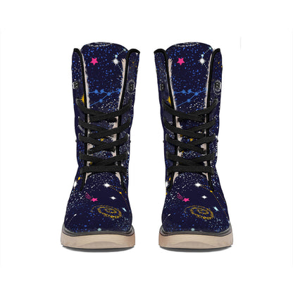Zodiac Star Signs Galaxy Space Print Winter Boots