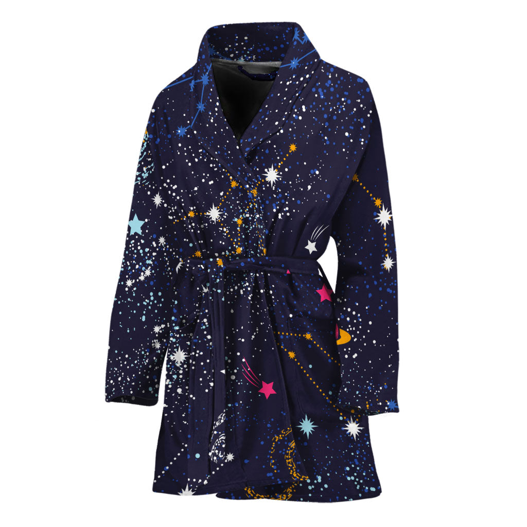 Zodiac Star Signs Galaxy Space Print Women's Bathrobe