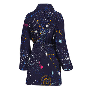 Zodiac Star Signs Galaxy Space Print Women's Bathrobe