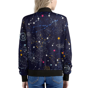 Zodiac Star Signs Galaxy Space Print Women's Bomber Jacket