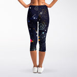 Zodiac Star Signs Galaxy Space Print Women's Capri Leggings