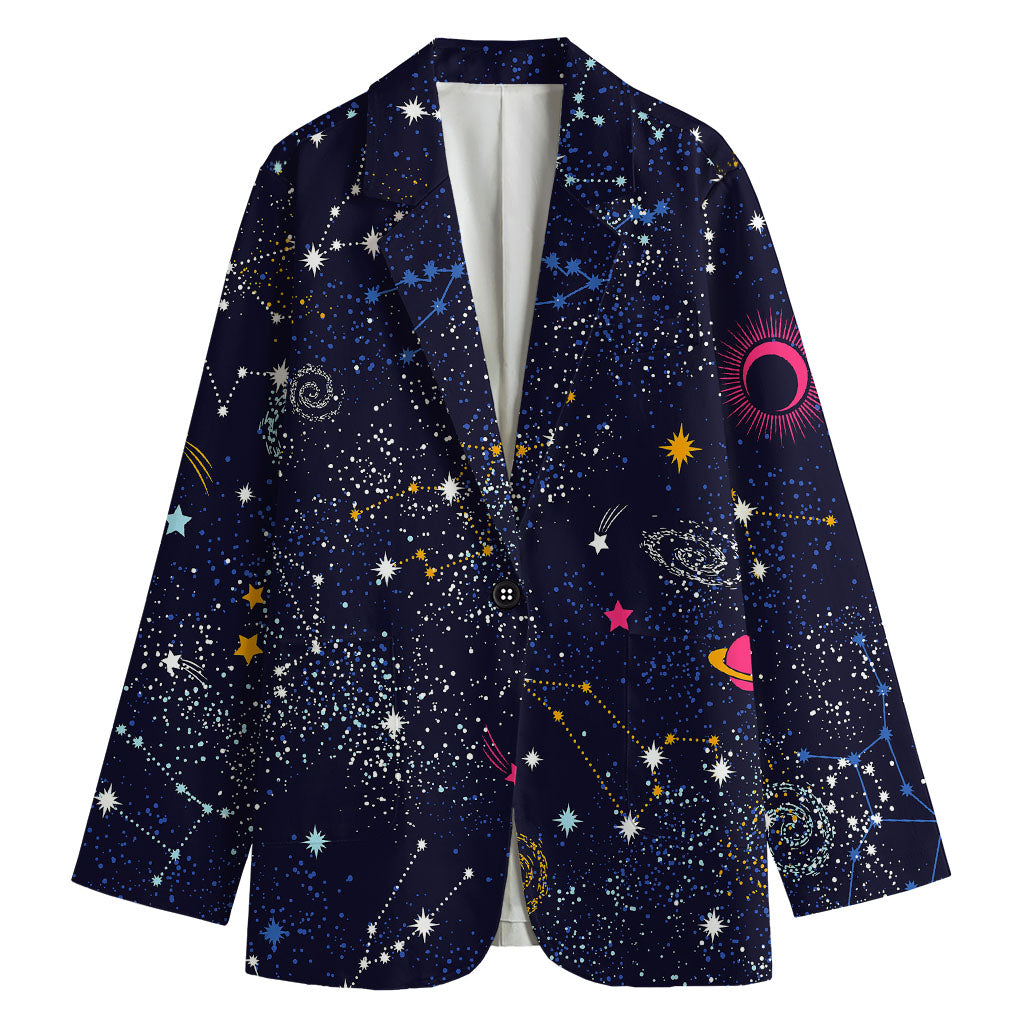 Zodiac Star Signs Galaxy Space Print Women's Cotton Blazer