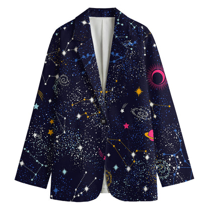 Zodiac Star Signs Galaxy Space Print Women's Cotton Blazer