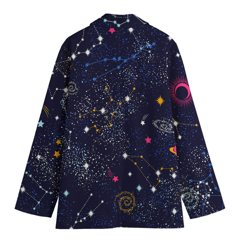 Zodiac Star Signs Galaxy Space Print Women's Cotton Blazer