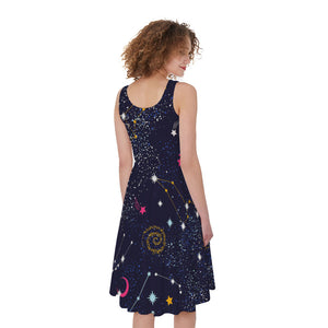 Zodiac Star Signs Galaxy Space Print Women's Sleeveless Dress