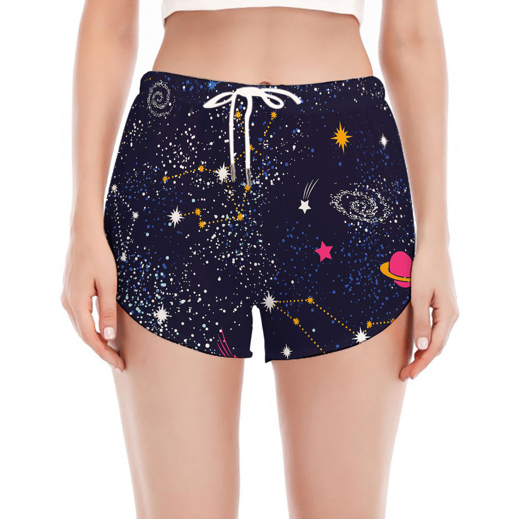 Zodiac Star Signs Galaxy Space Print Women's Split Running Shorts