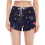 Zodiac Star Signs Galaxy Space Print Women's Split Running Shorts