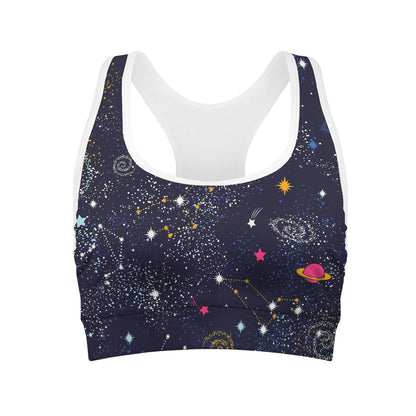 Zodiac Star Signs Galaxy Space Print Women's Sports Bra