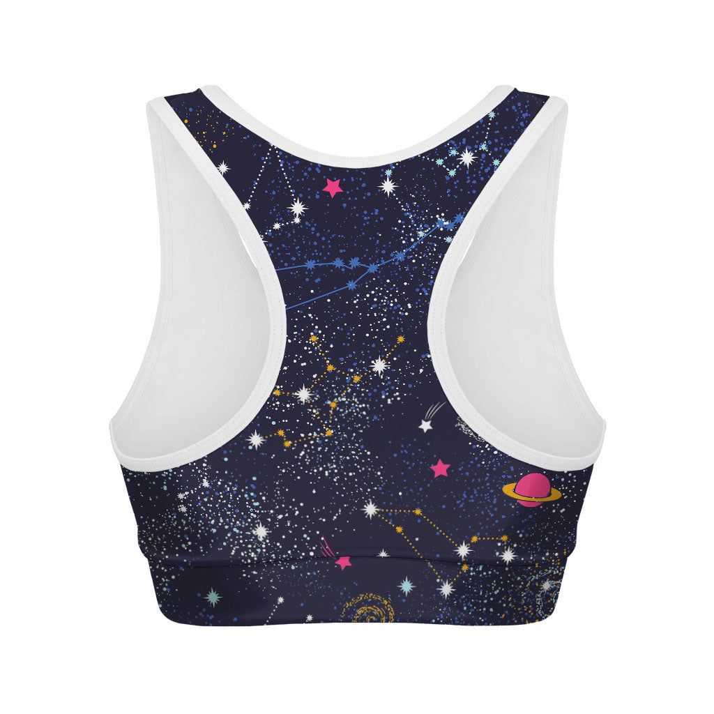 Zodiac Star Signs Galaxy Space Print Women's Sports Bra