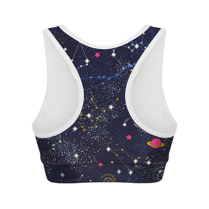 Zodiac Star Signs Galaxy Space Print Women's Sports Bra