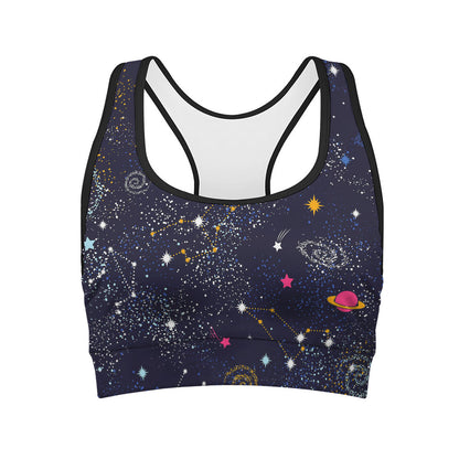 Zodiac Star Signs Galaxy Space Print Women's Sports Bra