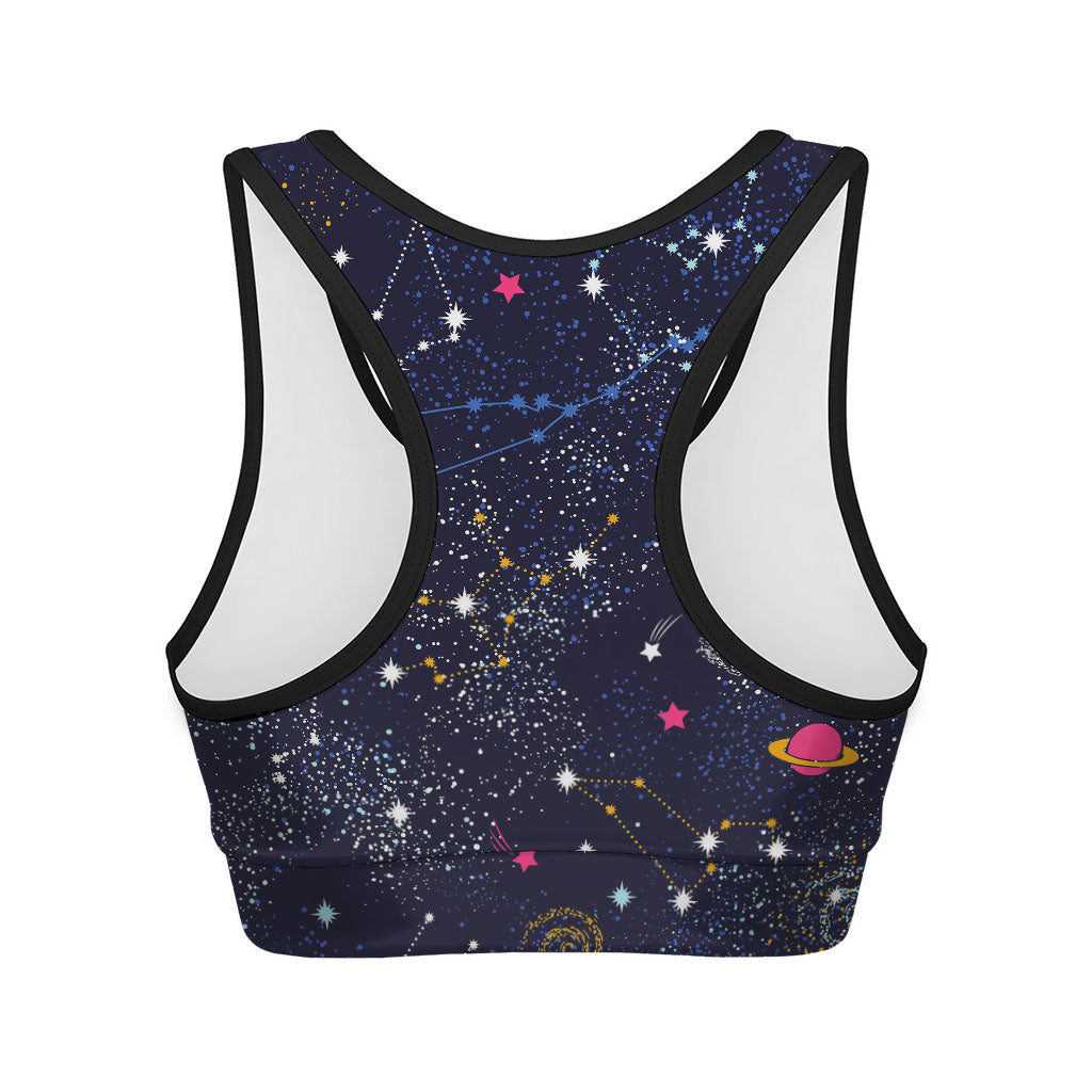 Zodiac Star Signs Galaxy Space Print Women's Sports Bra