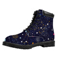 Zodiac Star Signs Galaxy Space Print Padded Collar Lace Up Boots
