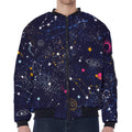 Zodiac Star Signs Galaxy Space Print Zip Sleeve Bomber Jacket