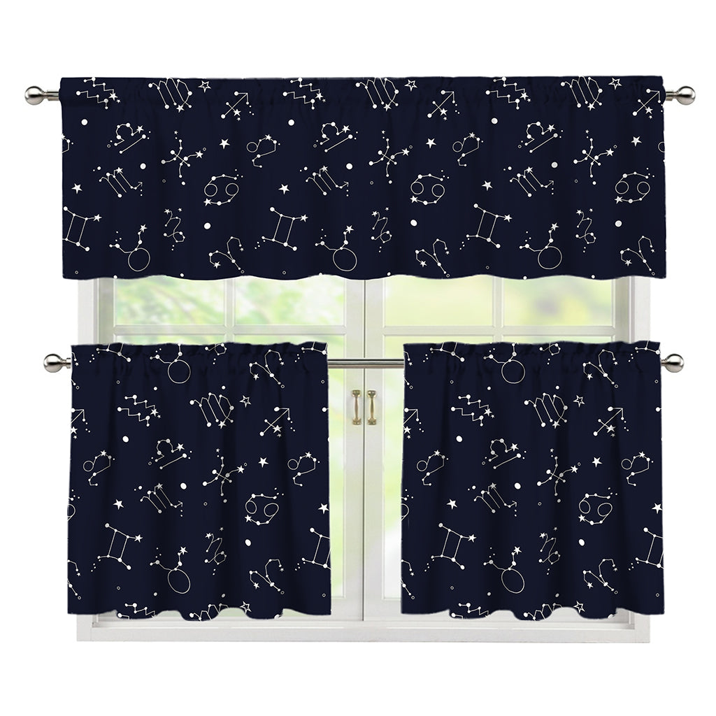 Zodiac Star Signs Pattern Print 3 Piece Kitchen Curtains