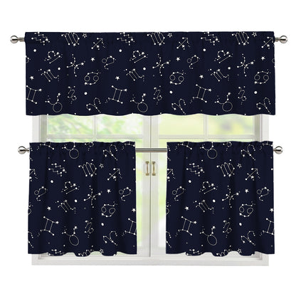 Zodiac Star Signs Pattern Print 3 Piece Kitchen Curtains