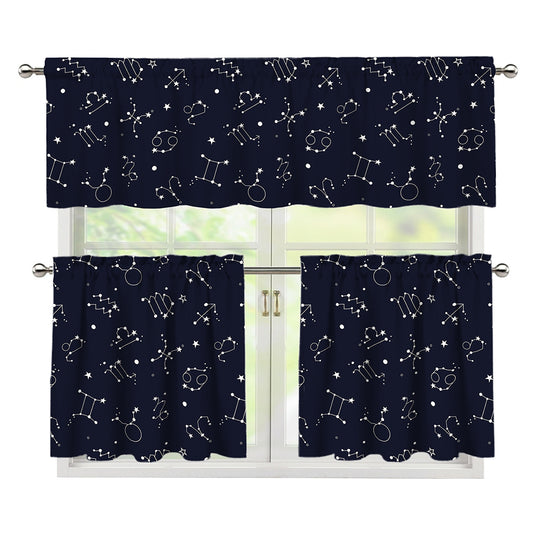 Zodiac Star Signs Pattern Print 3 Piece Kitchen Curtains