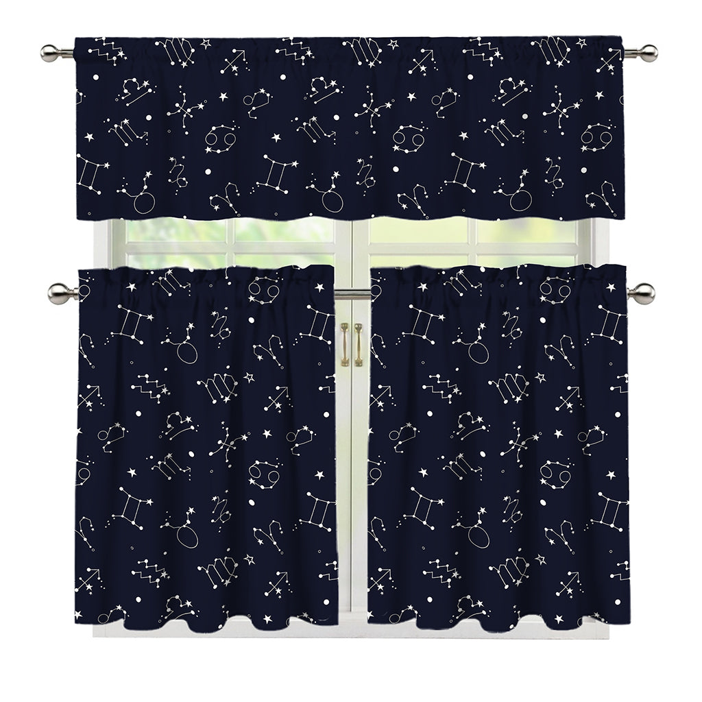 Zodiac Star Signs Pattern Print 3 Piece Kitchen Curtains