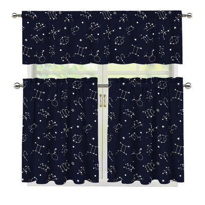 Zodiac Star Signs Pattern Print 3 Piece Kitchen Curtains