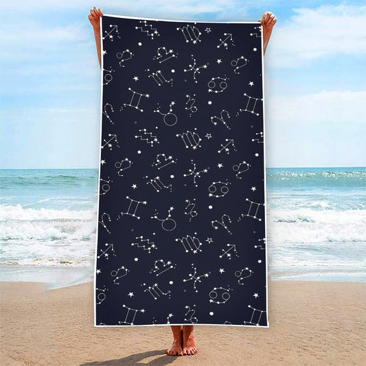 Zodiac Star Signs Pattern Print Beach Towel